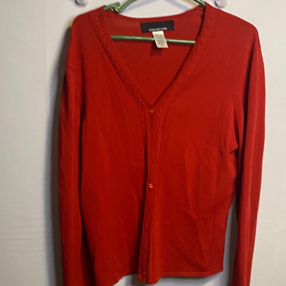 Jones New York Vibrant Red V-Neck Cardigan - Picture 1 of 5